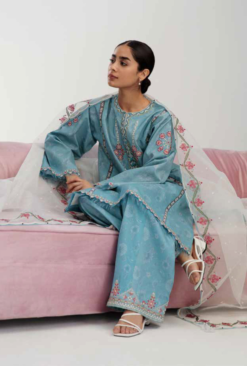 Coco By Zara Shahjahan Unstitched Lawn Summer Collection 6B – Turquoise Blue