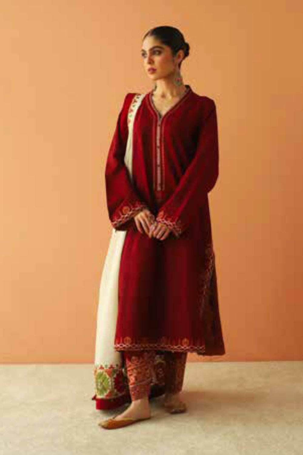 Zara Shahjahan S/S Luxury Lawn 23 Collection - Maroon Suit Set