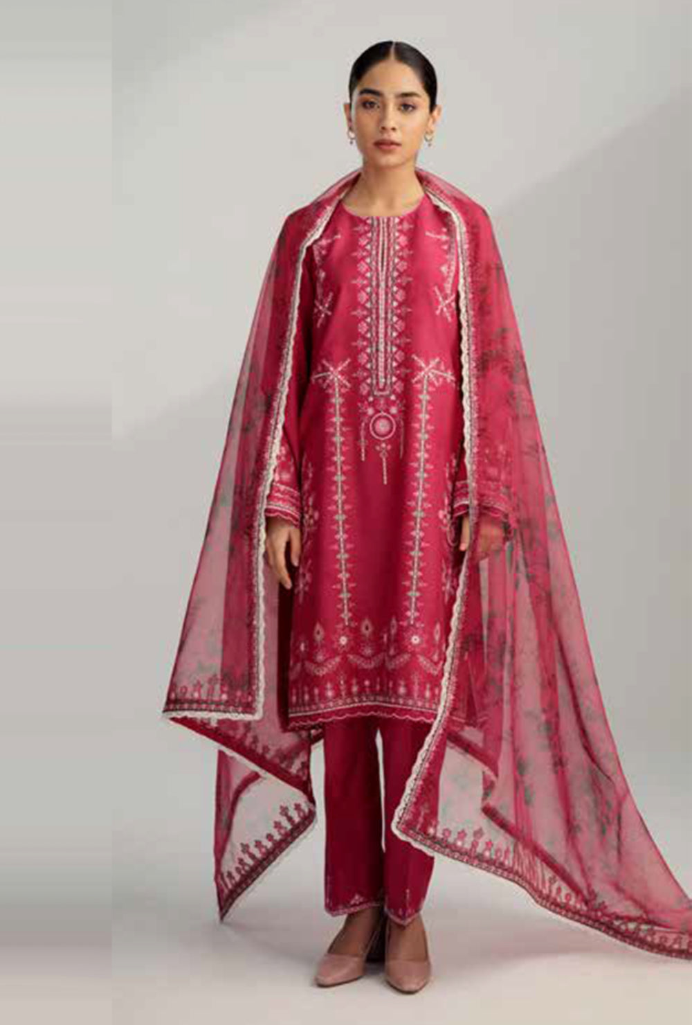 Coco By Zara Shahjahan Unstitched Lawn Summer Collection 3B – Red