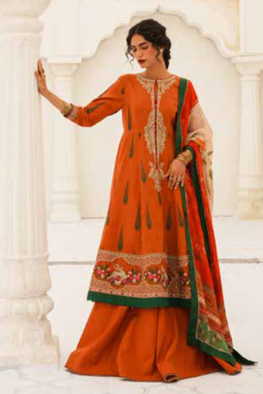 Zara Shahjahan S/S Luxury Lawn 23 Collection - Orange Sharara Set