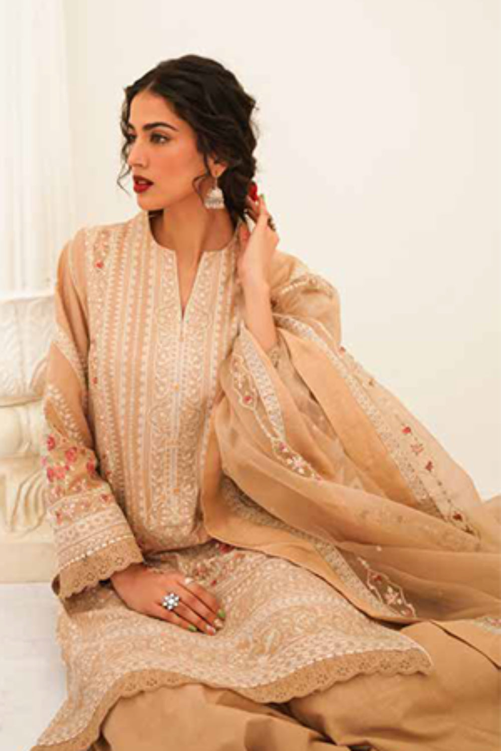 Zara Shahjahan S/S Luxury Lawn 23 Collection - Beige Sharara Set