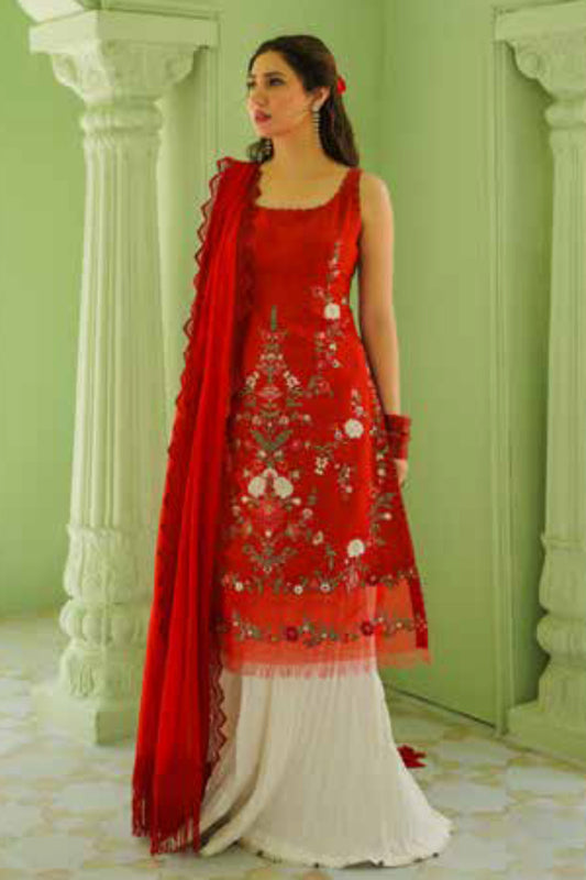 Zara Shahjahan S/S Luxury Lawn 23 Collection - Red Sharara Set