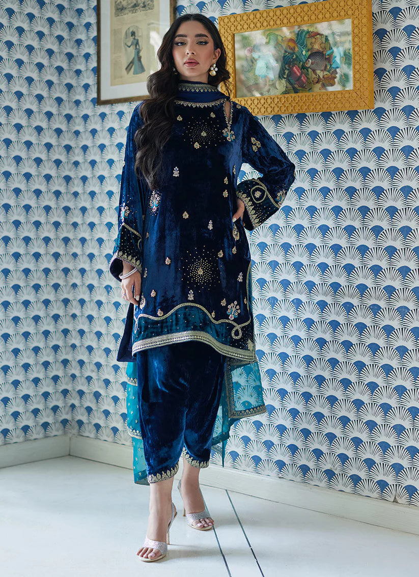 Lujain Navy Shirt And Dupatta | Velvet | FARAH TALIB AZIZ