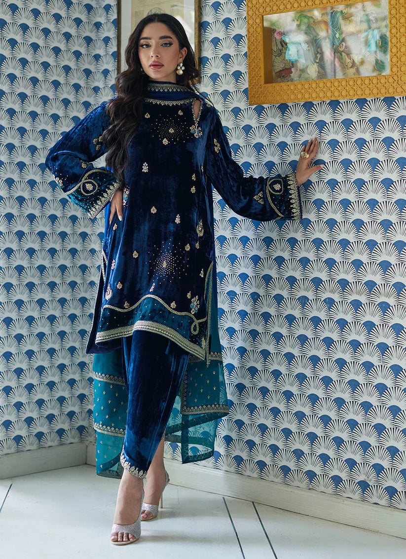 Lujain Navy Shirt And Dupatta | Velvet | FARAH TALIB AZIZ