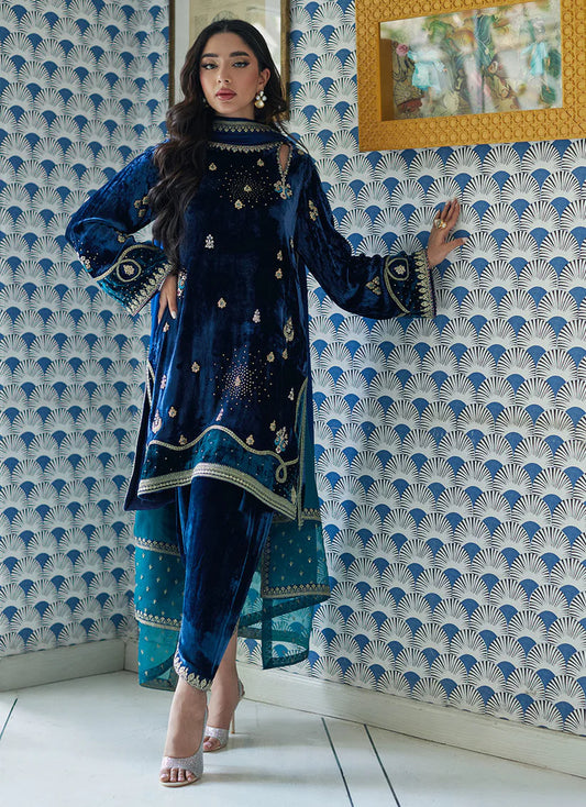Lujain Navy Shirt And Dupatta | Velvet | FARAH TALIB AZIZ