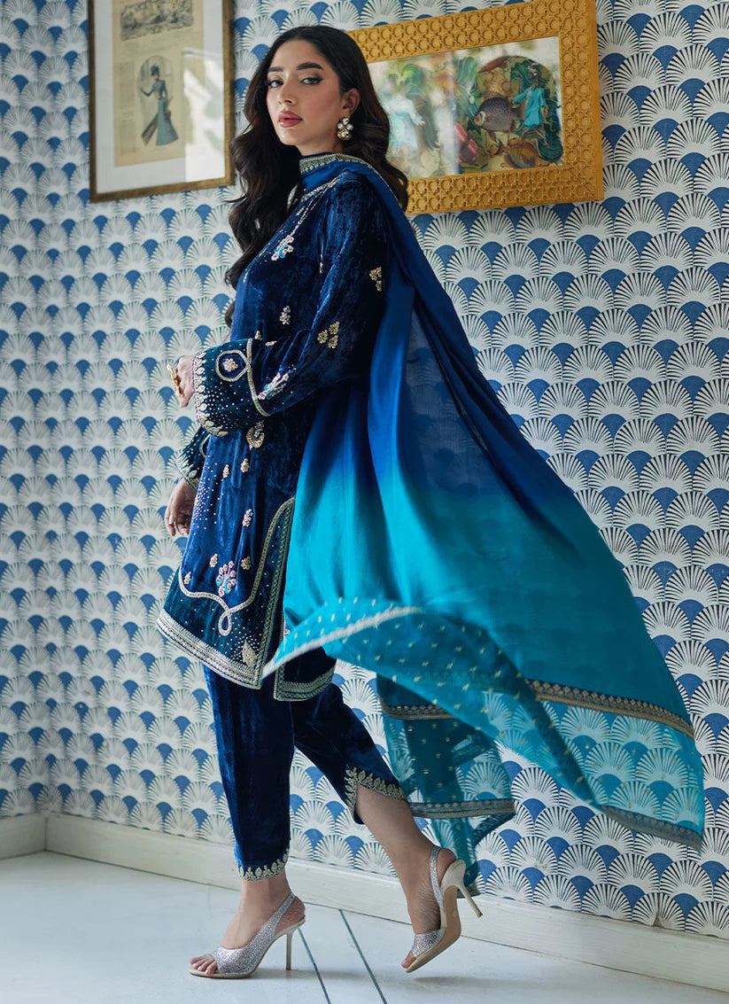 Lujain Navy Shirt And Dupatta | Velvet | FARAH TALIB AZIZ
