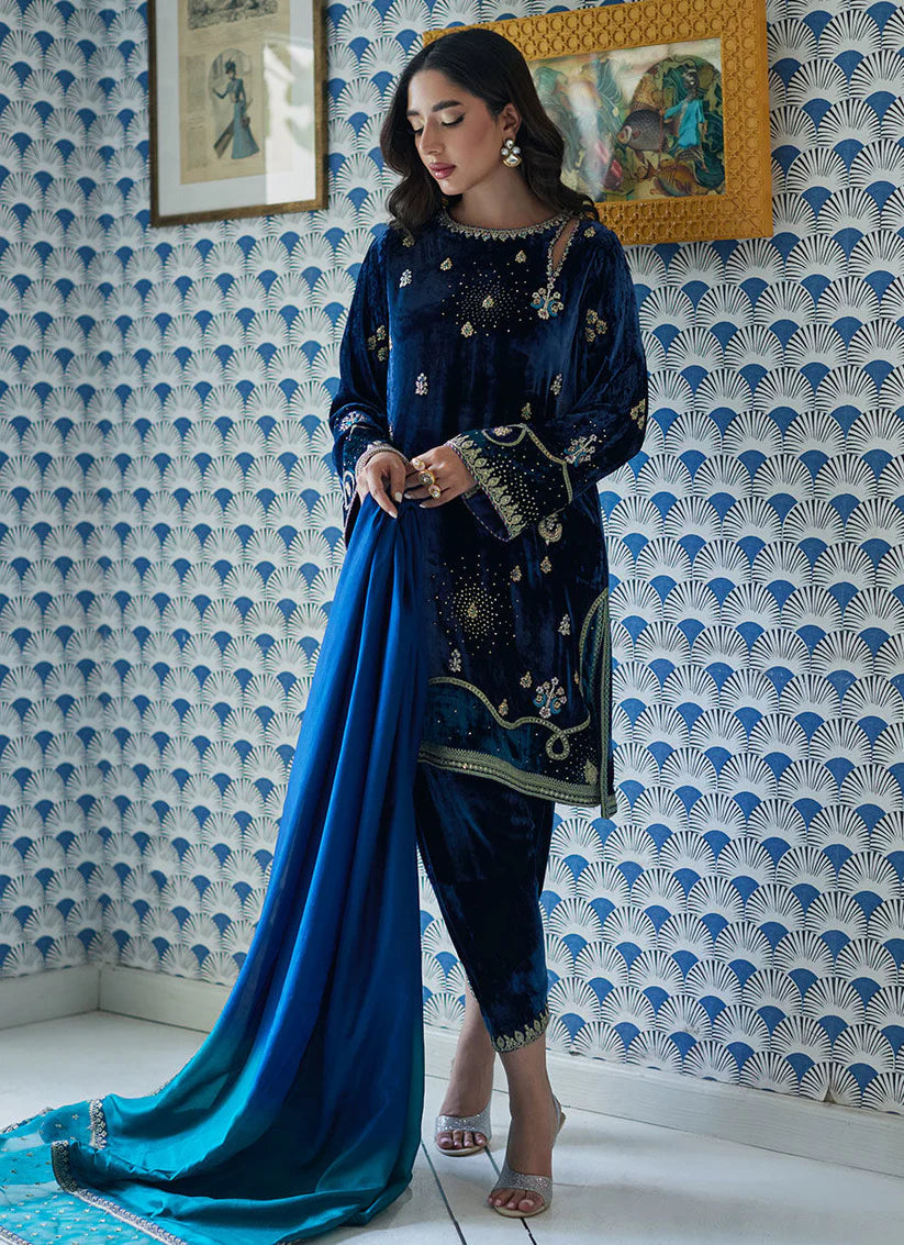 Lujain Navy Shirt And Dupatta | Velvet | FARAH TALIB AZIZ