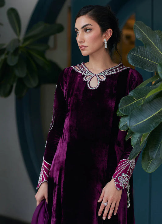Nuha Plum Shirt And Silk Dupatta | Velvet | FARAH TALIB AZIZ