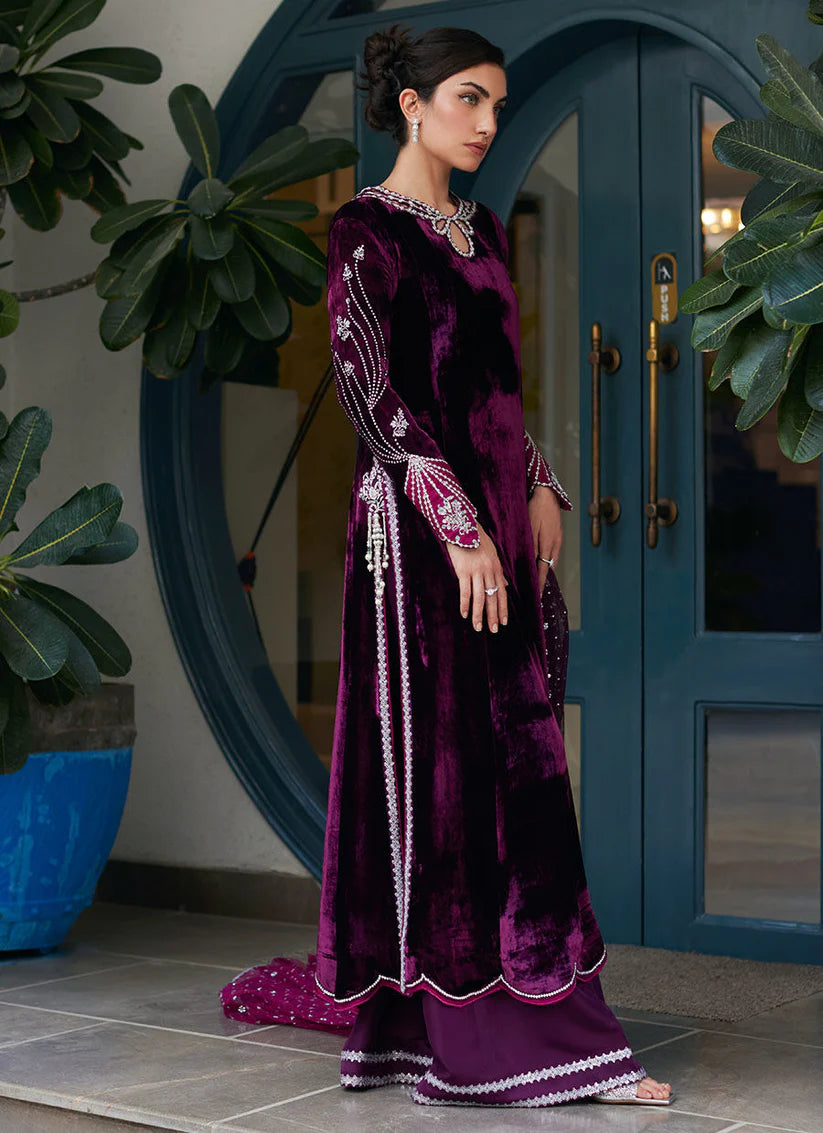 Nuha Plum Shirt And Silk Dupatta | Velvet | FARAH TALIB AZIZ