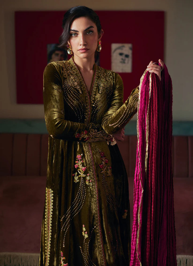 Shahd Olive Shirt And Dupatta | Velvet | FARAH TALIB AZIZ