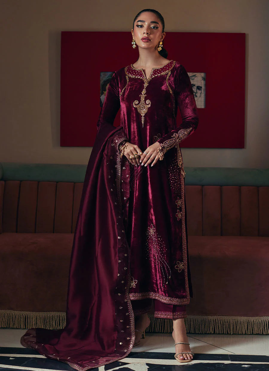 Verina Crimson Shirt And Dupatta | Velvet | FARAH TALIB AZIZ