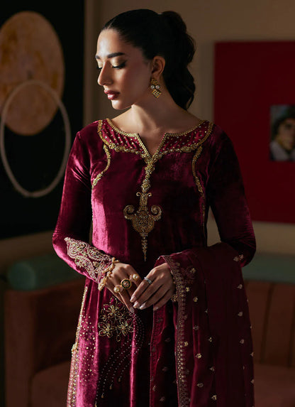 Verina Crimson Shirt And Dupatta | Velvet | FARAH TALIB AZIZ