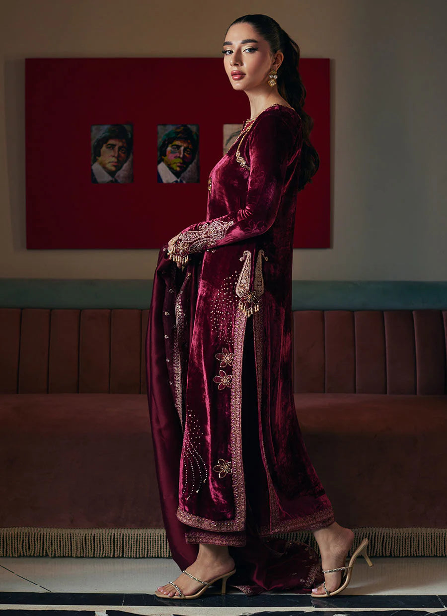 Verina Crimson Shirt And Dupatta | Velvet | FARAH TALIB AZIZ