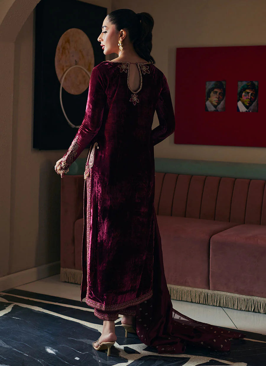 Verina Crimson Shirt And Dupatta | Velvet | FARAH TALIB AZIZ