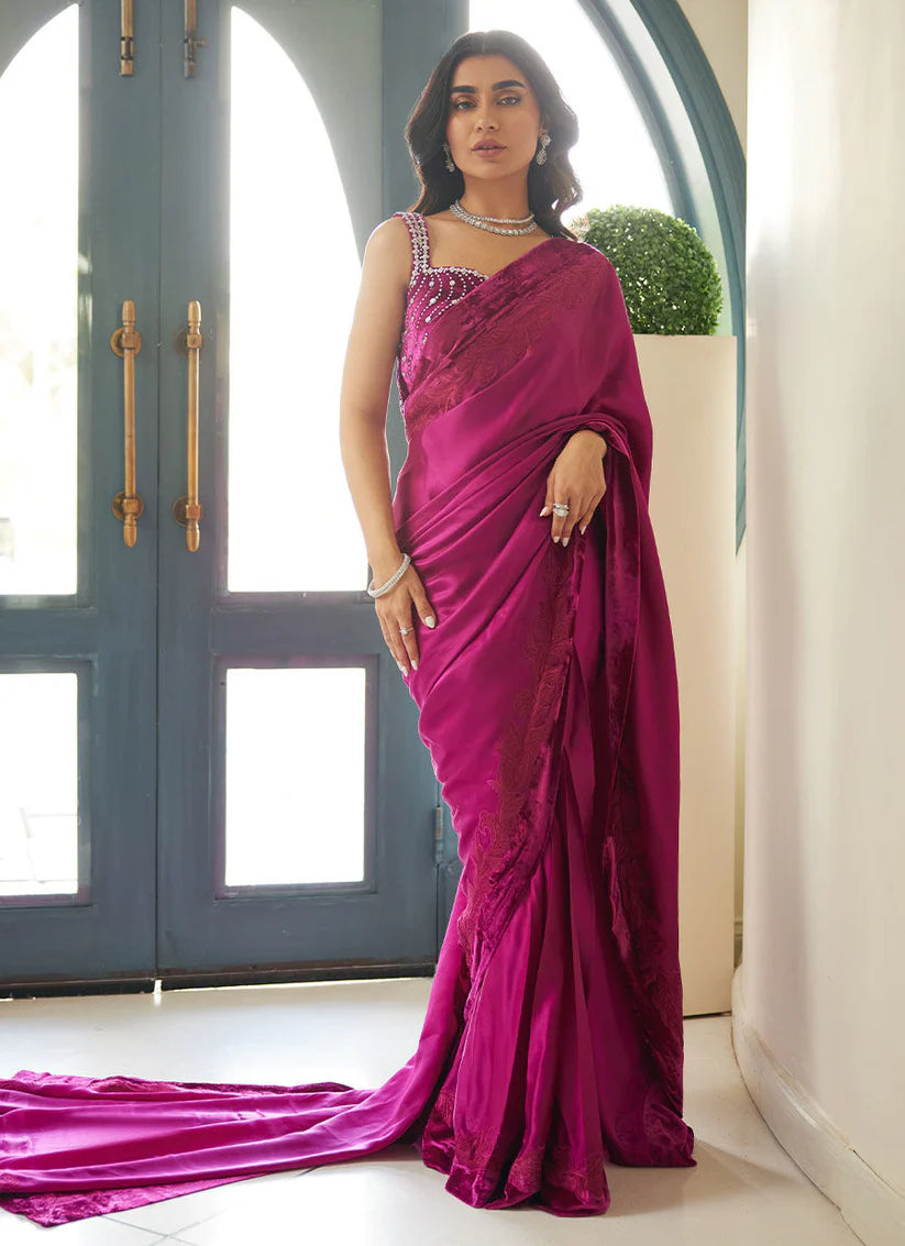 Zermine Magenta Saree | Velvet | FARAH TALIB AZIZ