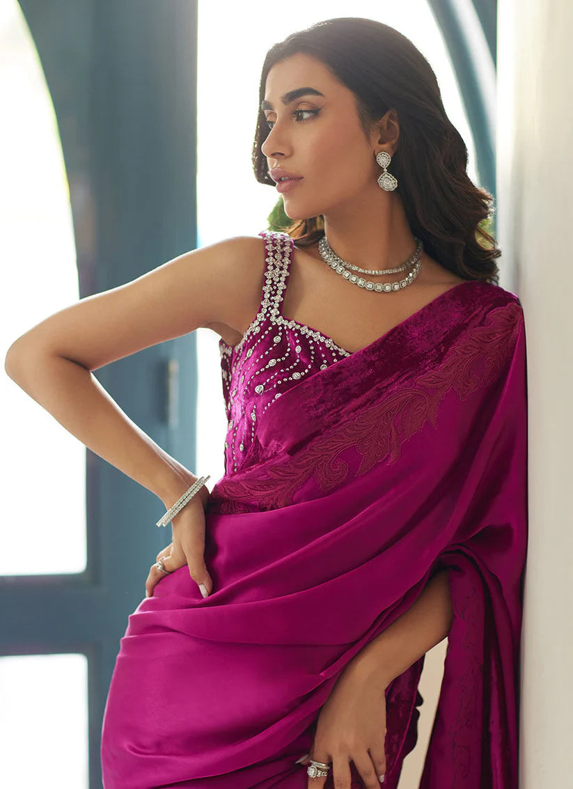 Zermine Magenta Saree | Velvet | FARAH TALIB AZIZ