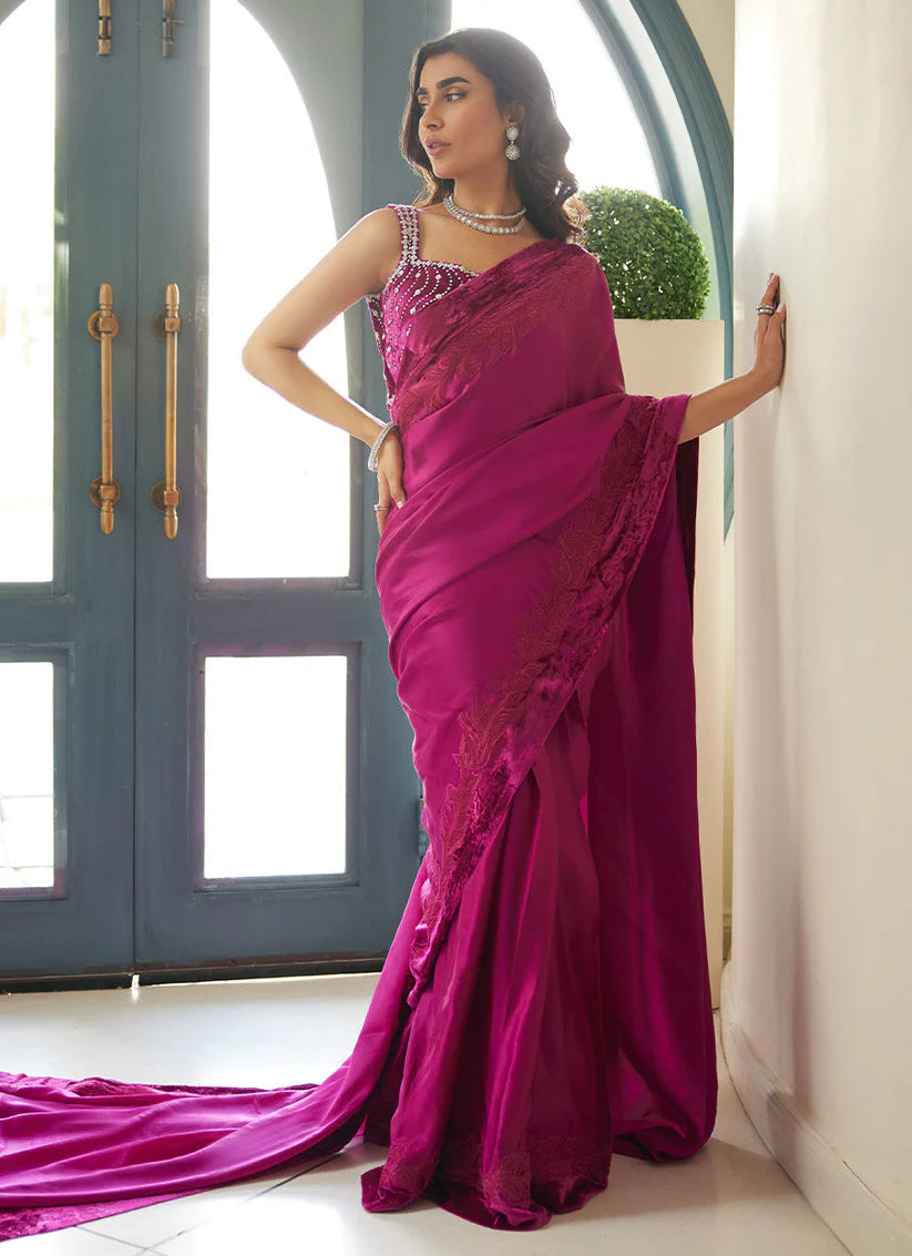 Zermine Magenta Saree | Velvet | FARAH TALIB AZIZ