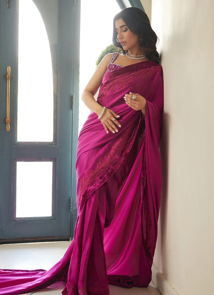 Zermine Magenta Saree | Velvet | FARAH TALIB AZIZ