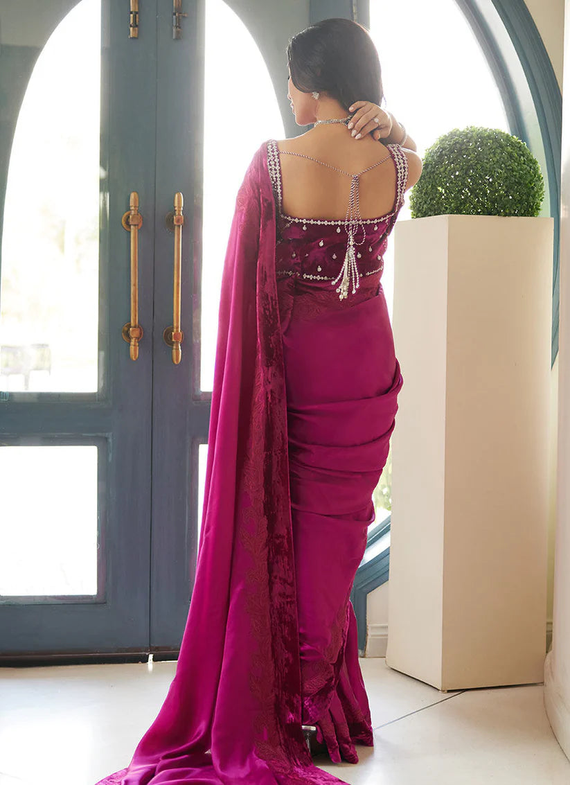 Zermine Magenta Saree | Velvet | FARAH TALIB AZIZ