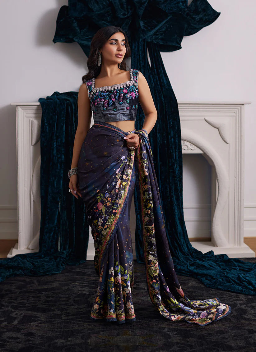 Alixia Charmeuse Saree With Velvet Blouse | Velvet | FARAH TALIB AZIZ