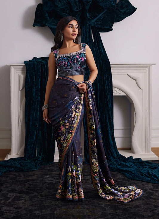 Alixia Charmeuse Saree With Velvet Blouse | Velvet | FARAH TALIB AZIZ