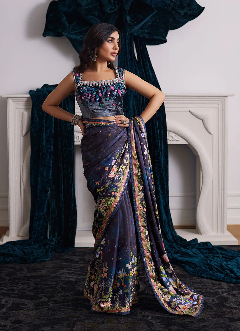 Alixia Charmeuse Saree With Velvet Blouse | Velvet | FARAH TALIB AZIZ