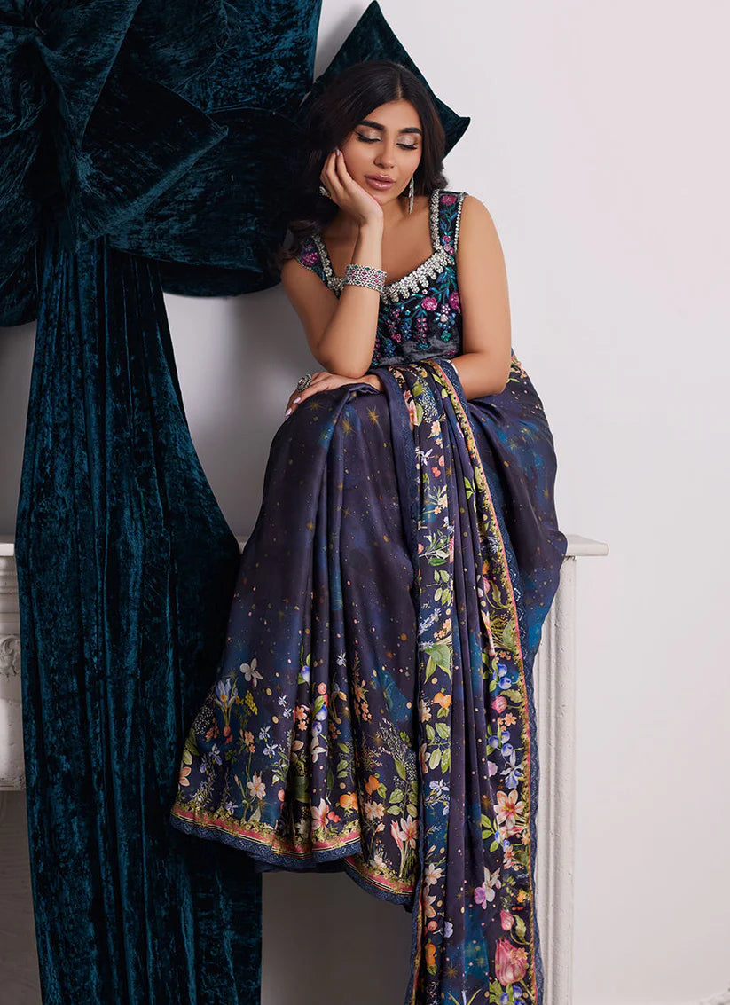 Alixia Charmeuse Saree With Velvet Blouse | Velvet | FARAH TALIB AZIZ