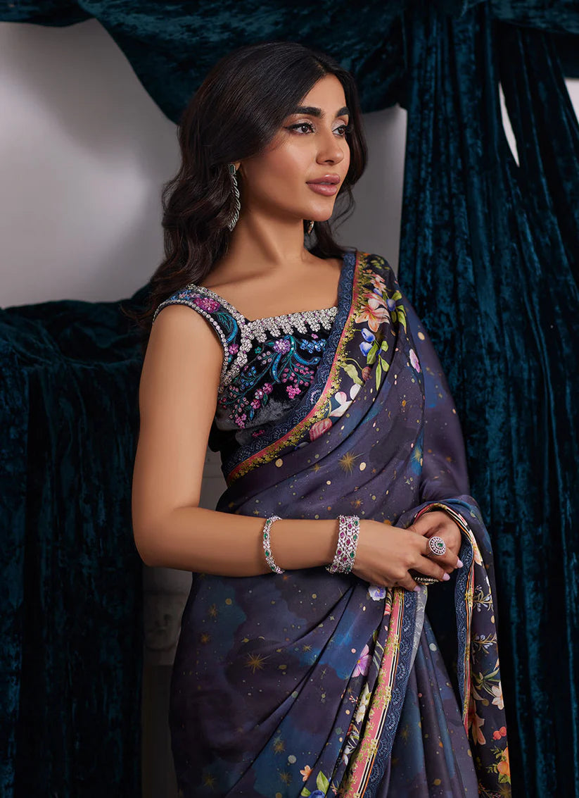 Alixia Charmeuse Saree With Velvet Blouse | Velvet | FARAH TALIB AZIZ