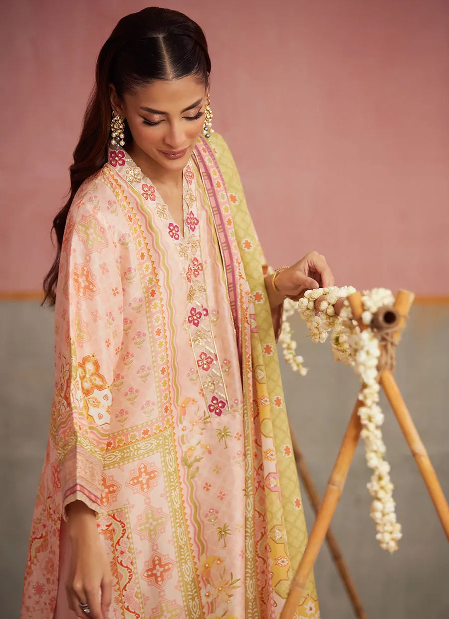 Farah Talib Aziz Mayna Festive Prints '25 - Eda Apricot Shirt And Dupatta