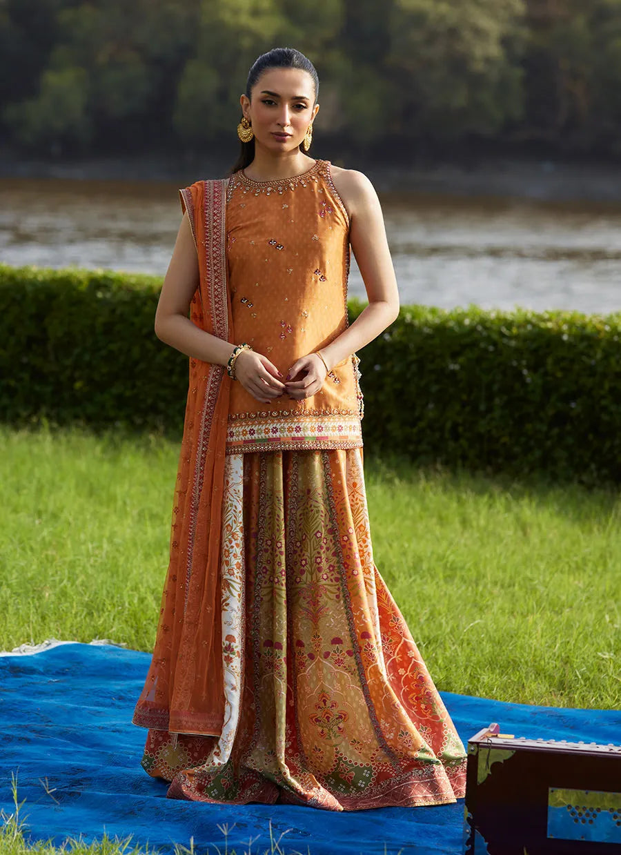 Farah Talib Aziz Mayna Festive Luxe Pret '25 - Sitar Saffron Shirt And Dupatta