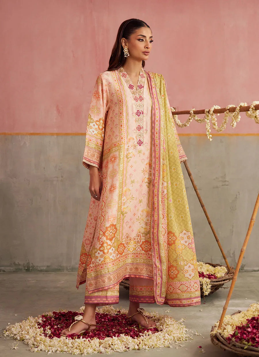 Farah Talib Aziz Mayna Festive Prints '25 - Eda Apricot Shirt And Dupatta