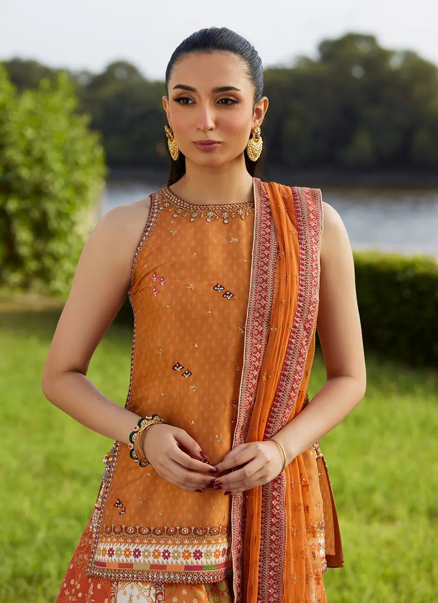 Farah Talib Aziz Mayna Festive Luxe Pret '25 - Sitar Saffron Shirt And Dupatta