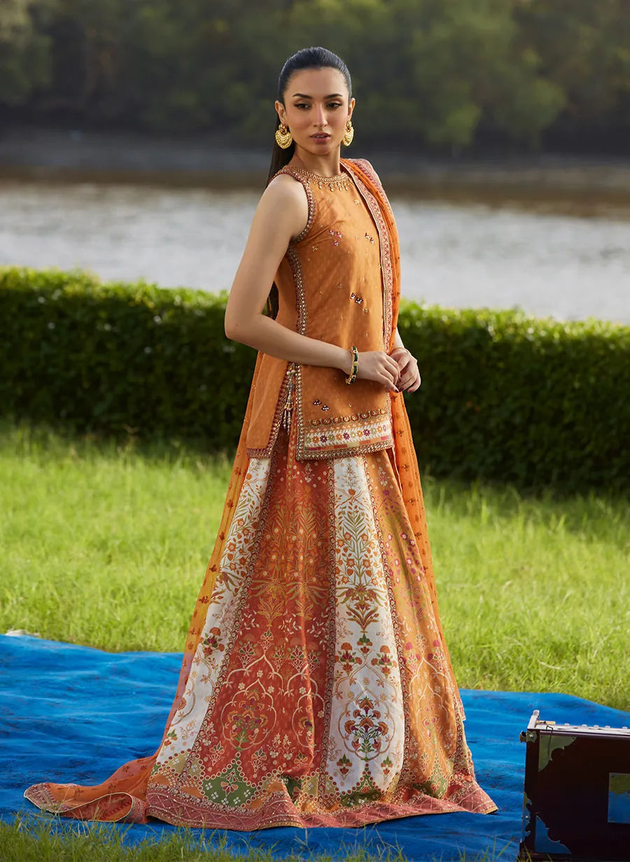 Farah Talib Aziz Mayna Festive Luxe Pret '25 - Sitar Saffron Shirt And Dupatta