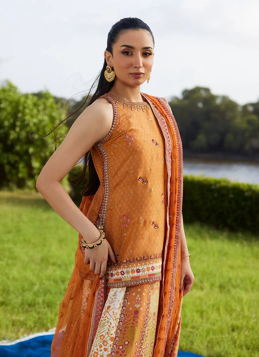 Farah Talib Aziz Mayna Festive Luxe Pret '25 - Sitar Saffron Shirt And Dupatta