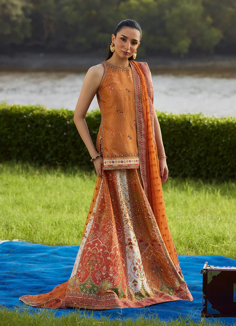 Farah Talib Aziz Mayna Festive Luxe Pret '25 - Sitar Saffron Shirt And Dupatta