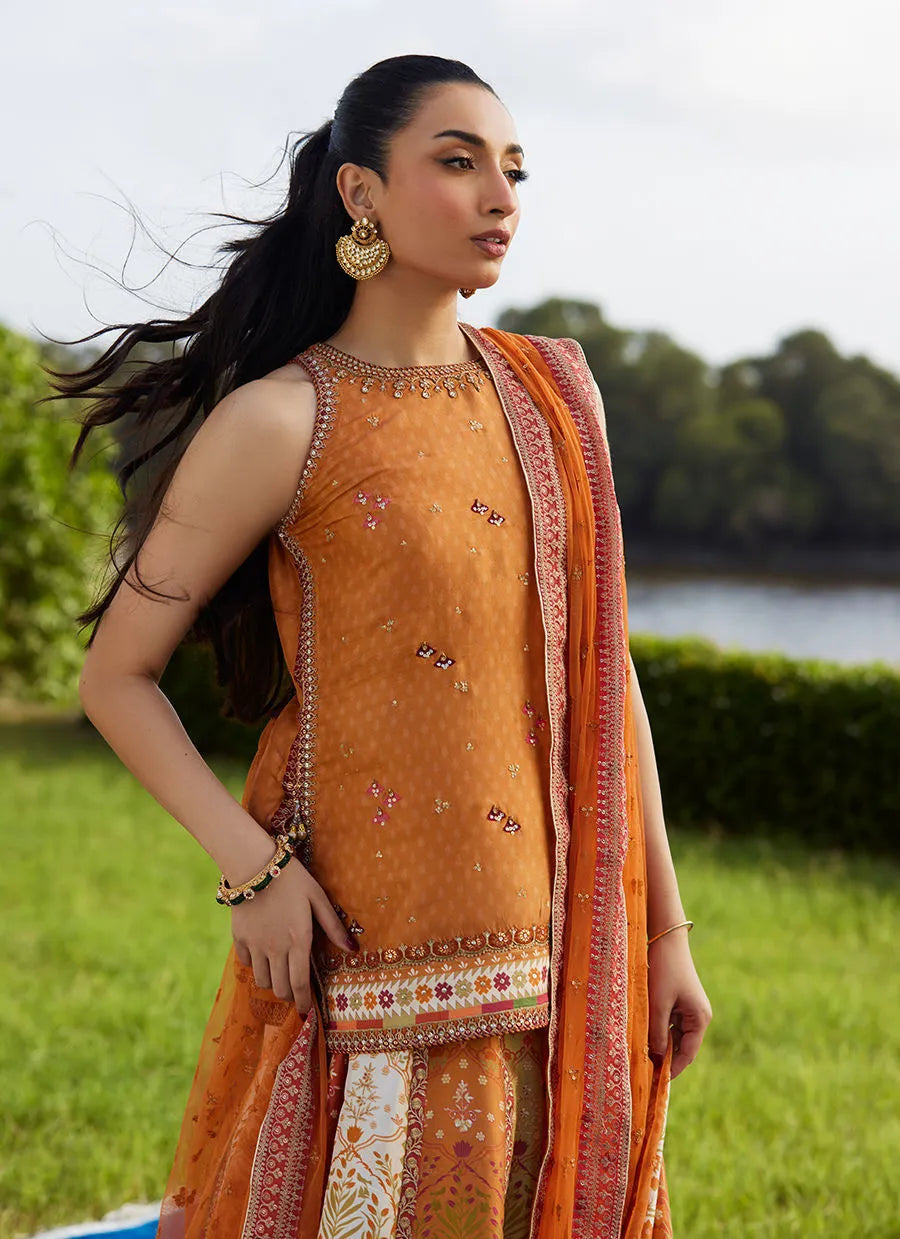 Farah Talib Aziz Mayna Festive Luxe Pret '25 - Sitar Saffron Shirt And Dupatta