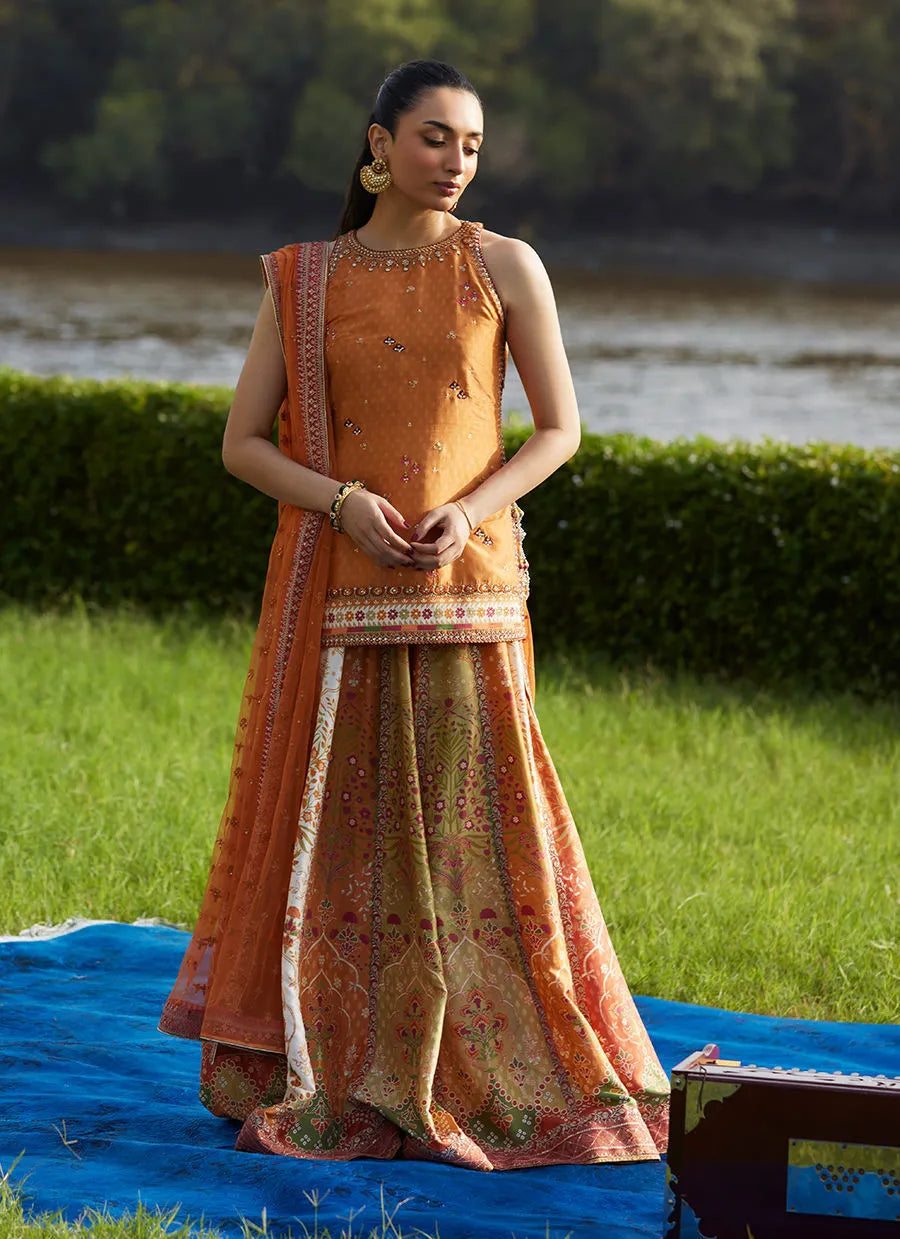 Farah Talib Aziz Mayna Festive Luxe Pret '25 - Sitar Saffron Shirt And Dupatta