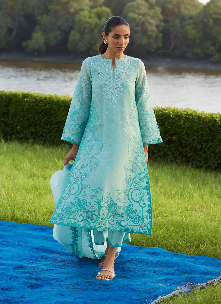 Farah Talib Aziz Mayna Festive Luxe Pret '25 - Wari Aqua Kurta And Dupatta