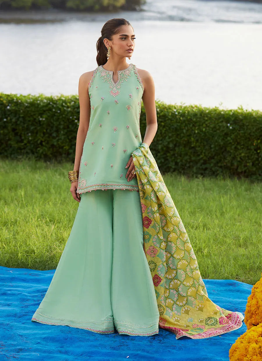 Farah Talib Aziz Mayna Festive Luxe Pret '25 - Cascade Mint Shirt And Dupatta