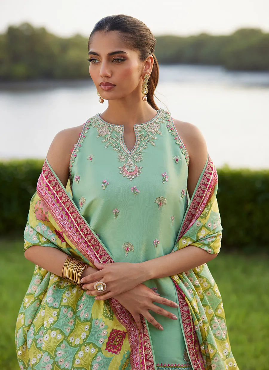 Farah Talib Aziz Mayna Festive Luxe Pret '25 - Cascade Mint Shirt And Dupatta