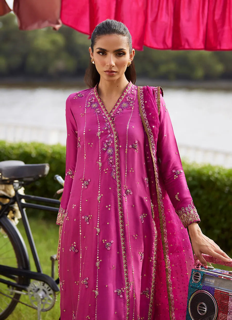 Farah Talib Aziz Mayna Festive Luxe Pret '25 - Mirage Magenta Shirt And Dupatta