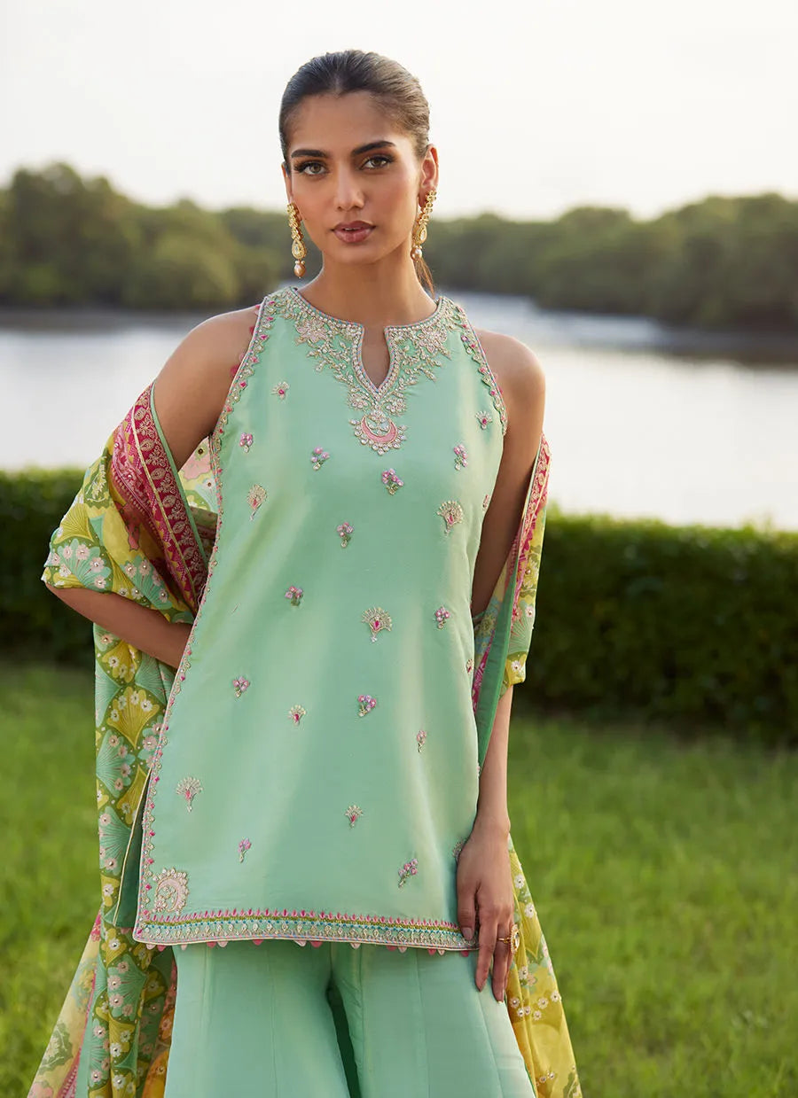 Farah Talib Aziz Mayna Festive Luxe Pret '25 - Cascade Mint Shirt And Dupatta