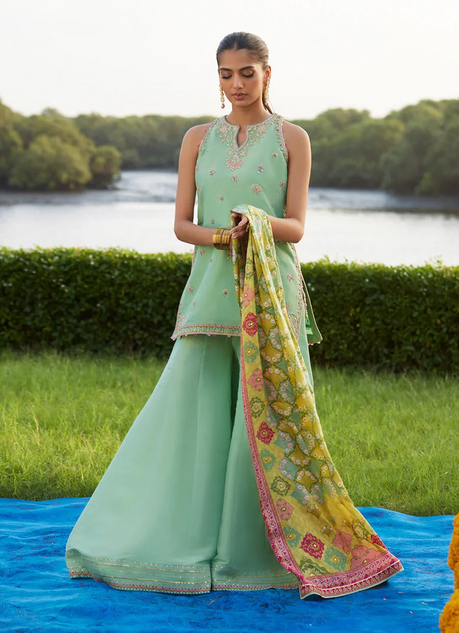 Farah Talib Aziz Mayna Festive Luxe Pret '25 - Cascade Mint Shirt And Dupatta