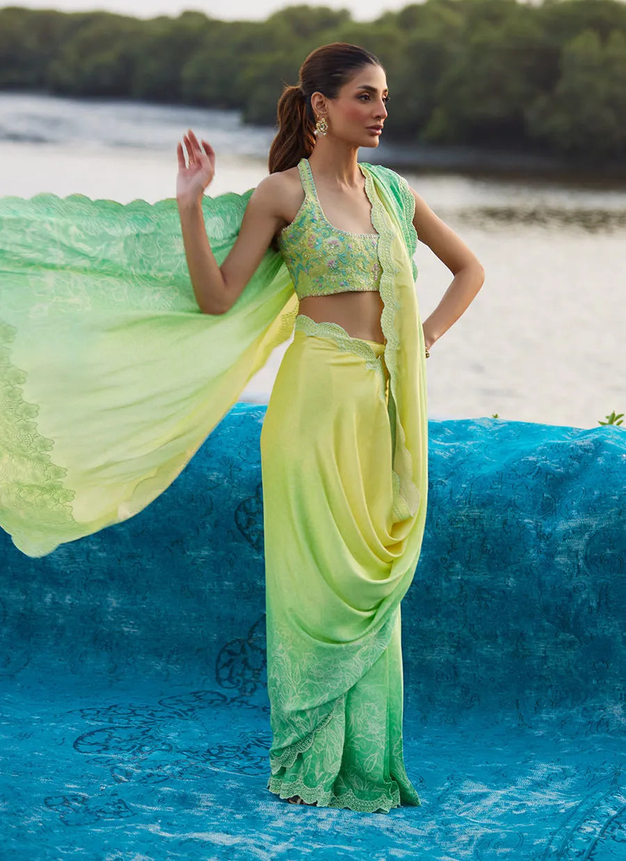 Farah Talib Aziz Mayna Festive Luxe Pret '25 - Celeste Ombre Saree