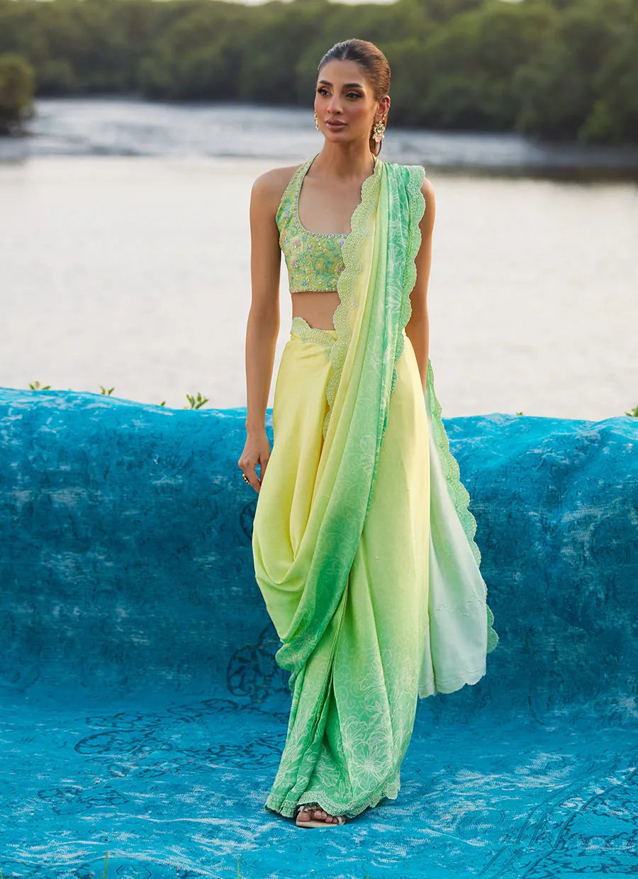 Farah Talib Aziz Mayna Festive Luxe Pret '25 - Celeste Ombre Saree