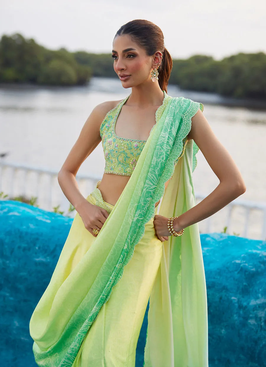 Farah Talib Aziz Mayna Festive Luxe Pret '25 - Celeste Ombre Saree