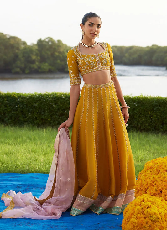 Farah Talib Aziz Mayna Festive Luxe Pret '25 - Zard Lengha Choli