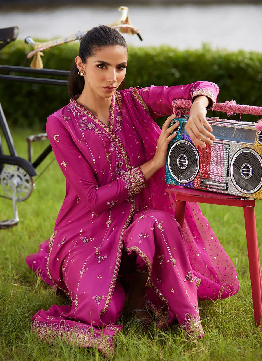 Farah Talib Aziz Mayna Festive Luxe Pret '25 - Mirage Magenta Shirt And Dupatta
