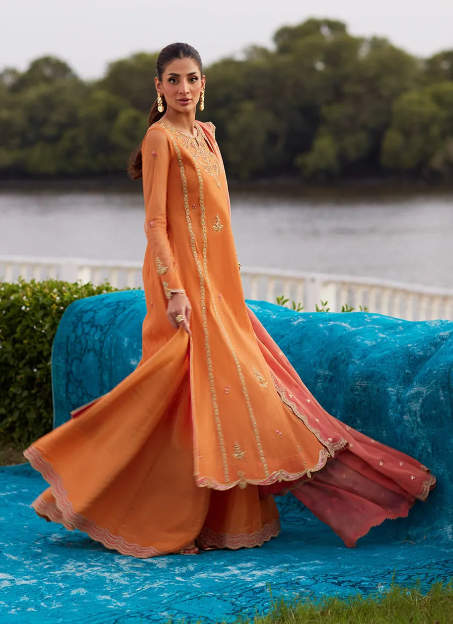Farah Talib Aziz Mayna Festive Luxe Pret '25 - Anarkali Apricot Kalidaar And Dupatta