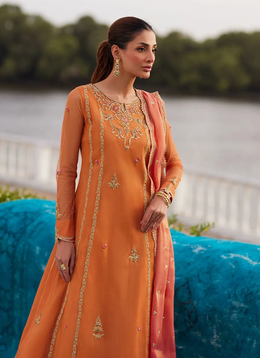 Farah Talib Aziz Mayna Festive Luxe Pret '25 - Anarkali Apricot Kalidaar And Dupatta